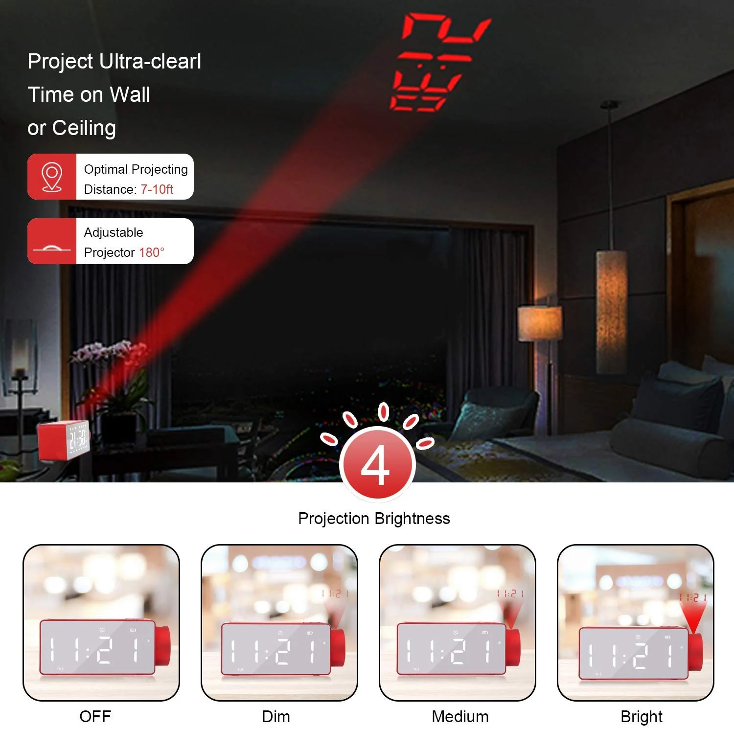S91S Projection Alarm Clock Bluetooth Speaker with Wireless Charging FM Radio AUX TF Card Input - ANKUX.COM