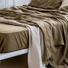 Olive French flax linen fitted bed sheets set