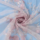 X545-1 pink tulle beads with sequin bridal mesh embroidery fabric lace for wedding dress