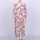 2019 most popular knee length round collar pink embroidery custom print half sleeve vintage dress fashions women