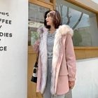 Stable Quality Rabbit Woman Parka Hood Fur Lining Leather Coat