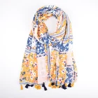 2019 New Fashion Floral Tassel Viscose Shawl Scarf High Quality Thick Pashmina Foulard Bufanda Muslim Hijab