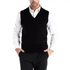 Business Work Wear Knitted V Neck Pullover Wool Cotton Fashion Jumper Lightweight Soft Vest Sweater Men