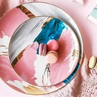 Unique design colorful gold rim restaurant cake dessert steak plate ceramic charger plates for weddings
