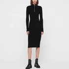 OEM Women's Black Turtleneck Dress Black Slim Long Sleeve Dress Front Half Zip dress women casual