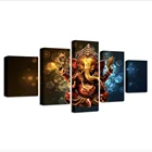 Modern Painting Wall Art 5 Piece Indian Buddha Statue Hindu Ganesh God Elephant Framed Canvas Print For Office Decor