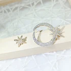 wholesale brass zircon earrings gold plated moon and star shape girl stud earrings