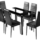 Home Furniture Dining Chair and Table Dining Room Table Set Glass Kitchen Table and Leather Chairs Kitchen Furniture