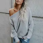 Europe Style 2019 Women Autumn Clothing Pullover Off Shoulder Knitted Sweater