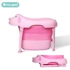 Pink puppy design plastics folding infant kids child bathtub foldable baby bath tub set for new born babies