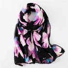 Fashion Watercolor printed floral scarf with crochet trim gorgeous hijab soft scarf shawl for women