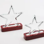 Good-looking Star Shaped Crystal Glass Award Sport Trophy with wooden base