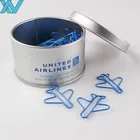 airline craft gifts customized metal airplane shape paper clips with round tin box