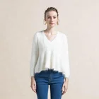 2019 V-neck Long Sleeve Winter Women Rabbit Fur Sweater