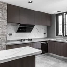 Espresso wooden texture hpl laminate melamine kitchen cabinets with pantry unit