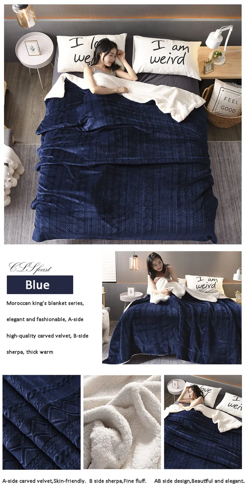 i@home Solid color thick double layer velvet coral fleece sherpa blanket for winter