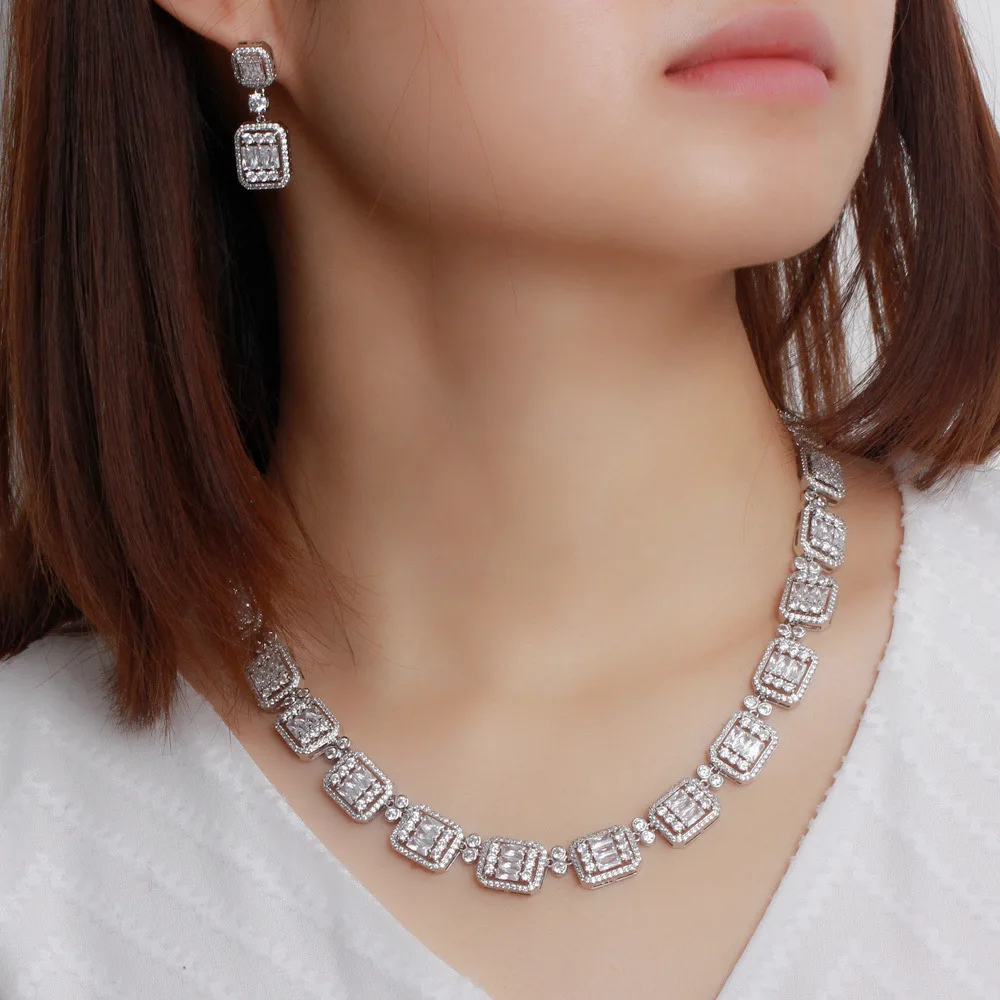 High Quality Piece African Nigerian Cubic Zirconia Square Necklace