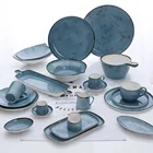 Blue Restaurant Porcelain Rustic Dinnerware Sets, Special Horeca Tableware Catering Porcelain Dinner Sets Ceramic/