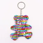 Cute Bear Keychain Glitter Pompom Sequins Key Chain Gifts For Women