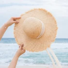 wholesale custom logo natrual raffia seaside holiday summer sunshade beach sun large straw hat for women,raffia visor hat