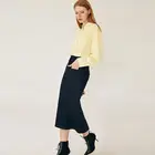 European Design button washed denim skirts long