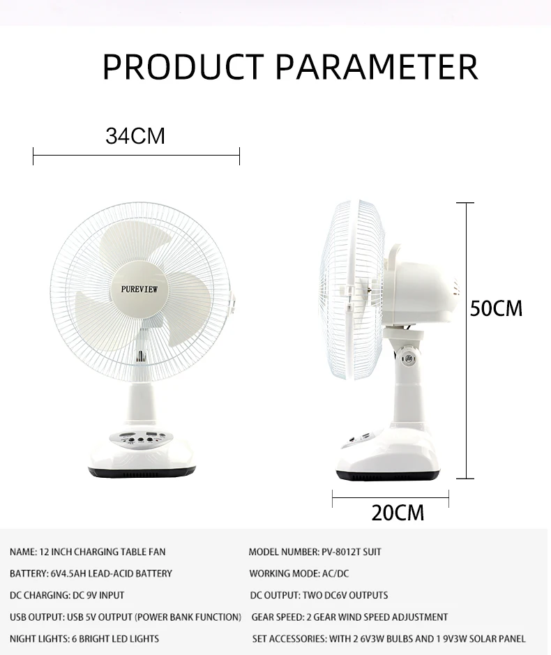 Charging Table Portable Fan, Solar, 6v, 8w - detail 32