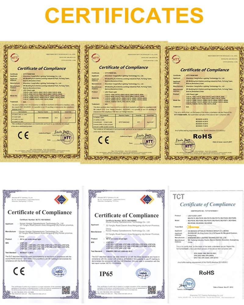 flood light certificates
