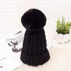 Velvet Winter Hat Cap Women Knitting Cap Faux Fur Pompoms Beanie Hat