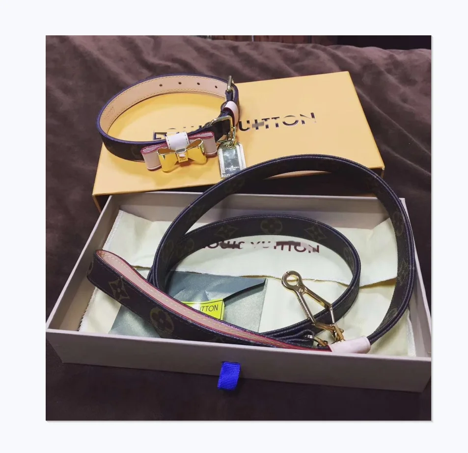 Factory high-end custom best quality luxury brand printed leather pet dog collar and leash
Factory high-end custom best quality luxury brand printed leather pet dog collar and leash