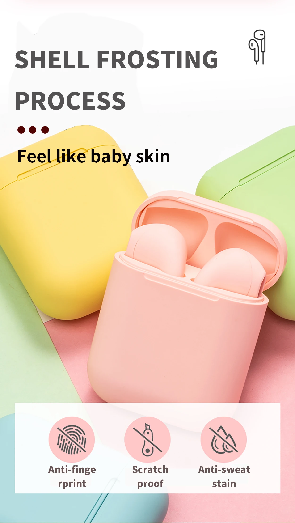 Macaron Headphone Inpods 12 i12 Frosted Matte Touch Feeling Tws Wireless Earphone For iPhone 11 Pro Android Earbuds Stereo - ANKUX.COM
