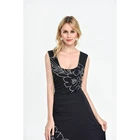 Clothes lady solid color black hollow out floral line dress for female