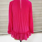 Fashion Blouse Wholesale Puff Sleeve V Neck Pleat Fuchsia Tops For Women Latest Fashion Blouse