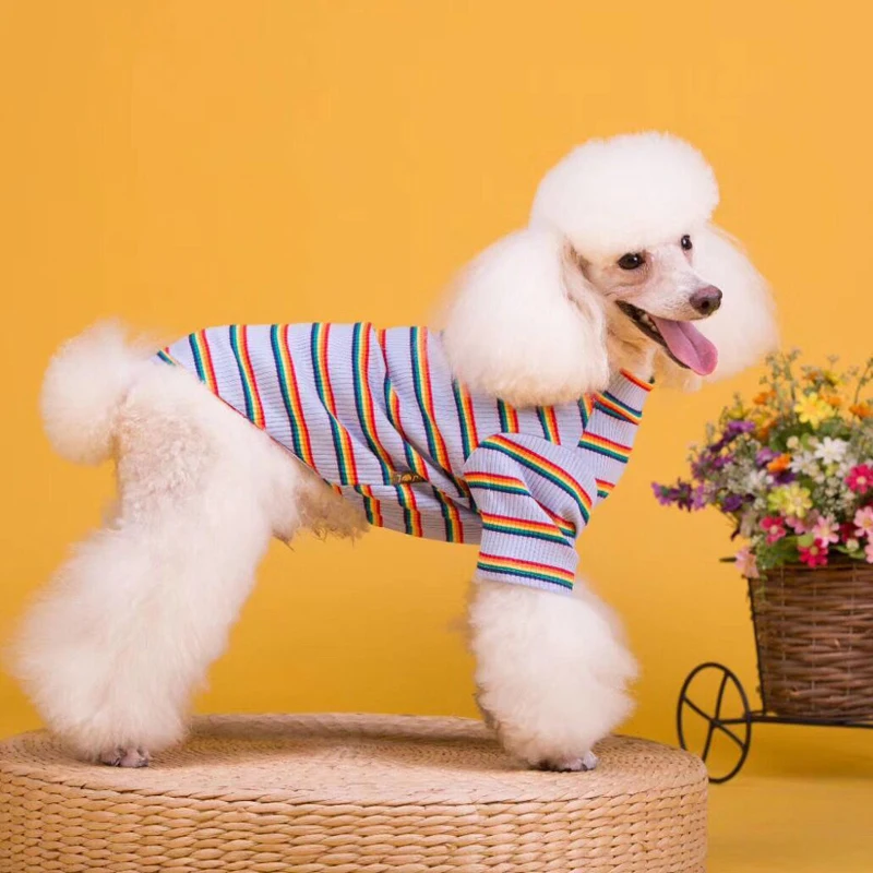 High Quality Pet Clothes Dog T-shirt For Autumn New Korea Best Selling Striped Dog Clothes Pet T-Shirt Puppy Clothes Wholesale