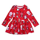 Christmas clothes long sleeve pageant party princess cartoon animals printing round neck mini baby girl dresses