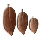 Rustic 3 piece nesting wooden tray with handle leaf shape wooden tea serving tray