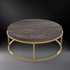 Home Furniture Supplier Gold Metal Base Round Style Antique Tea Tables Wood Coffee Table