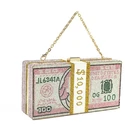 Luxury fashion trendy USD dollar glitter pink bling rhinestone crystal diamond money bag clutch purse