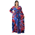 Women's V Neck Long Sleeve Digital Printed Plus Size Party Maxi Long Dress