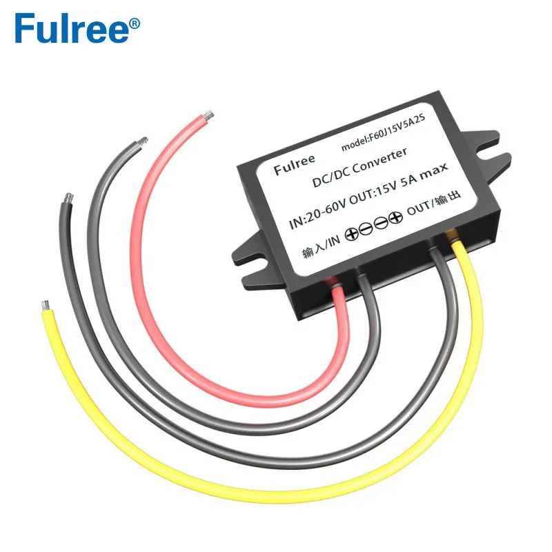 36V 48V (20-60V) to 15V 3A 45W 5A 75W DC-DC Step Down Power Converter Adapter for Car DC Fan
