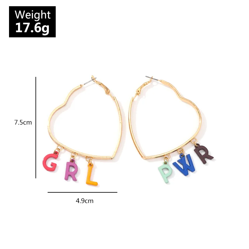 Christmas gift GIRL POWER letter earrings heart big gold hoop fashion earrings jewelry