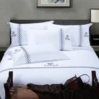 Juntu supplier five star bed sheet hotel 100% cotton, blue white hotel bed sheets set