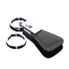 Fashion Business Type Double Keyrings Black Leather Fobs Creative Metal Wedding Leather Keychain Gifts