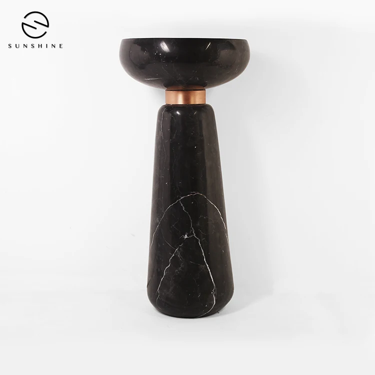 China Black Marquina Marble Natural Stone Freestanding Pedestal Bathroom Sink