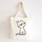 Fashion Durable Zipper cartoon printing Jute Strap Shoulder Bag Canvas Shopping Bag