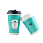 Selling disposable blue hot drink for tea 16 oz thicken coffee takeout paper swan cup