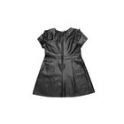 Dress 2021 Children's Leather Dress Round Neck Ruffle Half Sleeve PU Leather Dress
