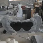 Absolutely Black Granite Tombstone Headstone With Angel And Rose Design