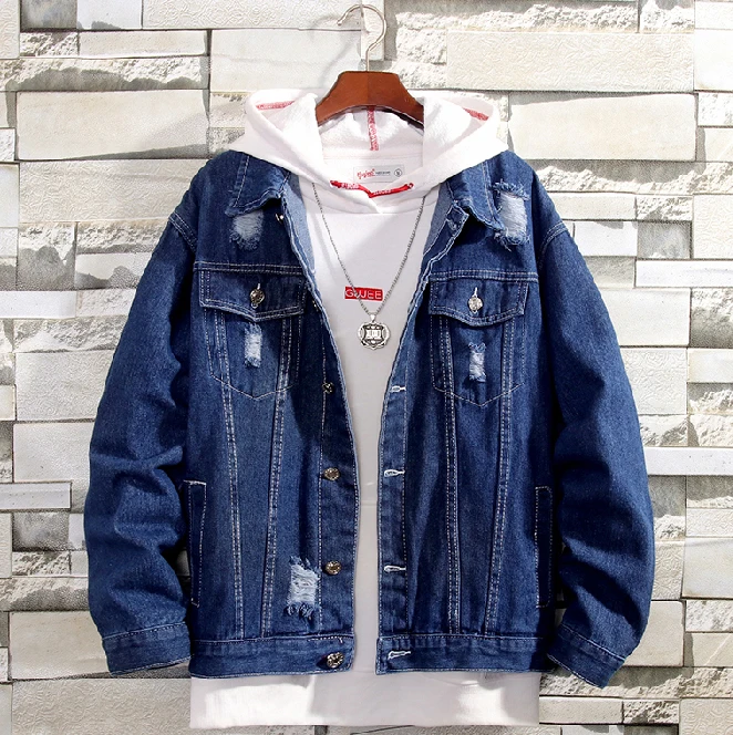 2020 Cotton Rip Denim Jacket Custom logo Unisex Jeans Jacket Man