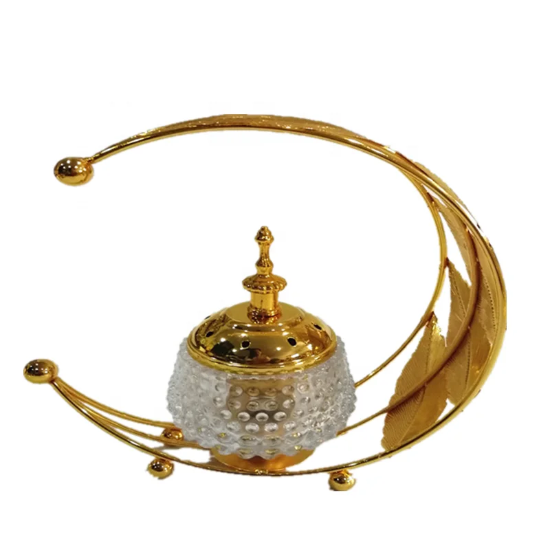 origin metal glass ramadan aloes gold incense burner with handle