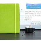 Custom Olive Green PU leather A4 Document Folder Portfolio With Calculator for Gift Promotion stationery